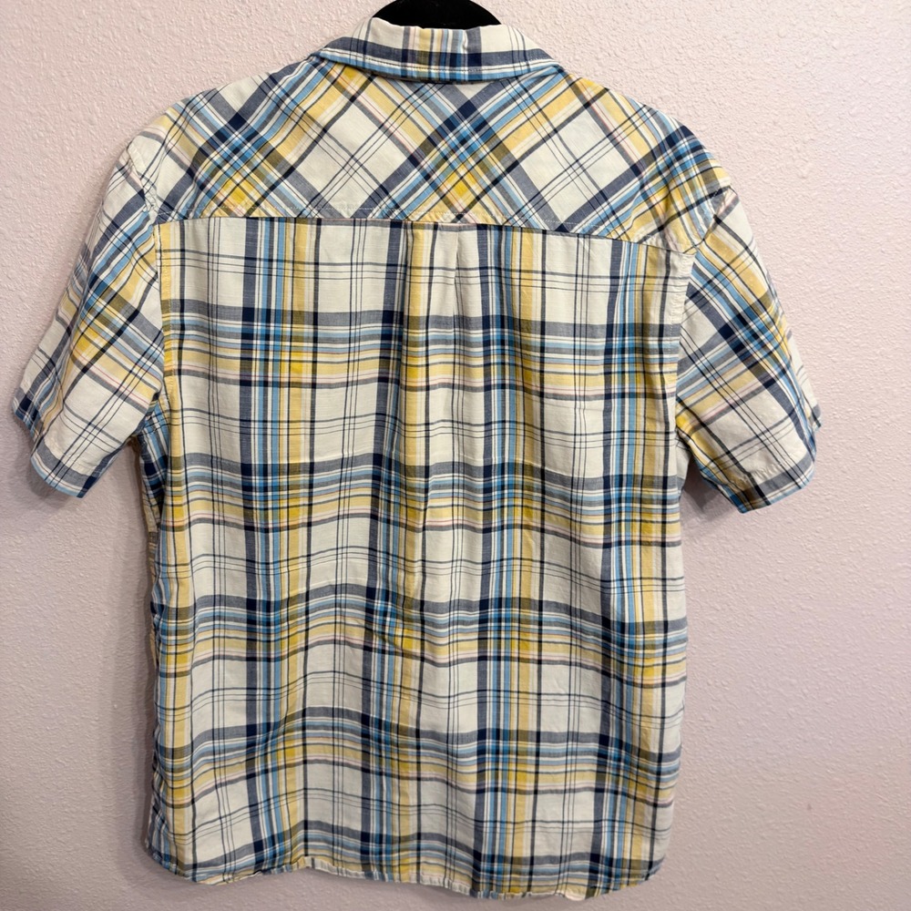 Prana Benton Mens Yellow Blue Plaid Short Sleeve Button Down Organic Cotton Med - Picture 2 of 7